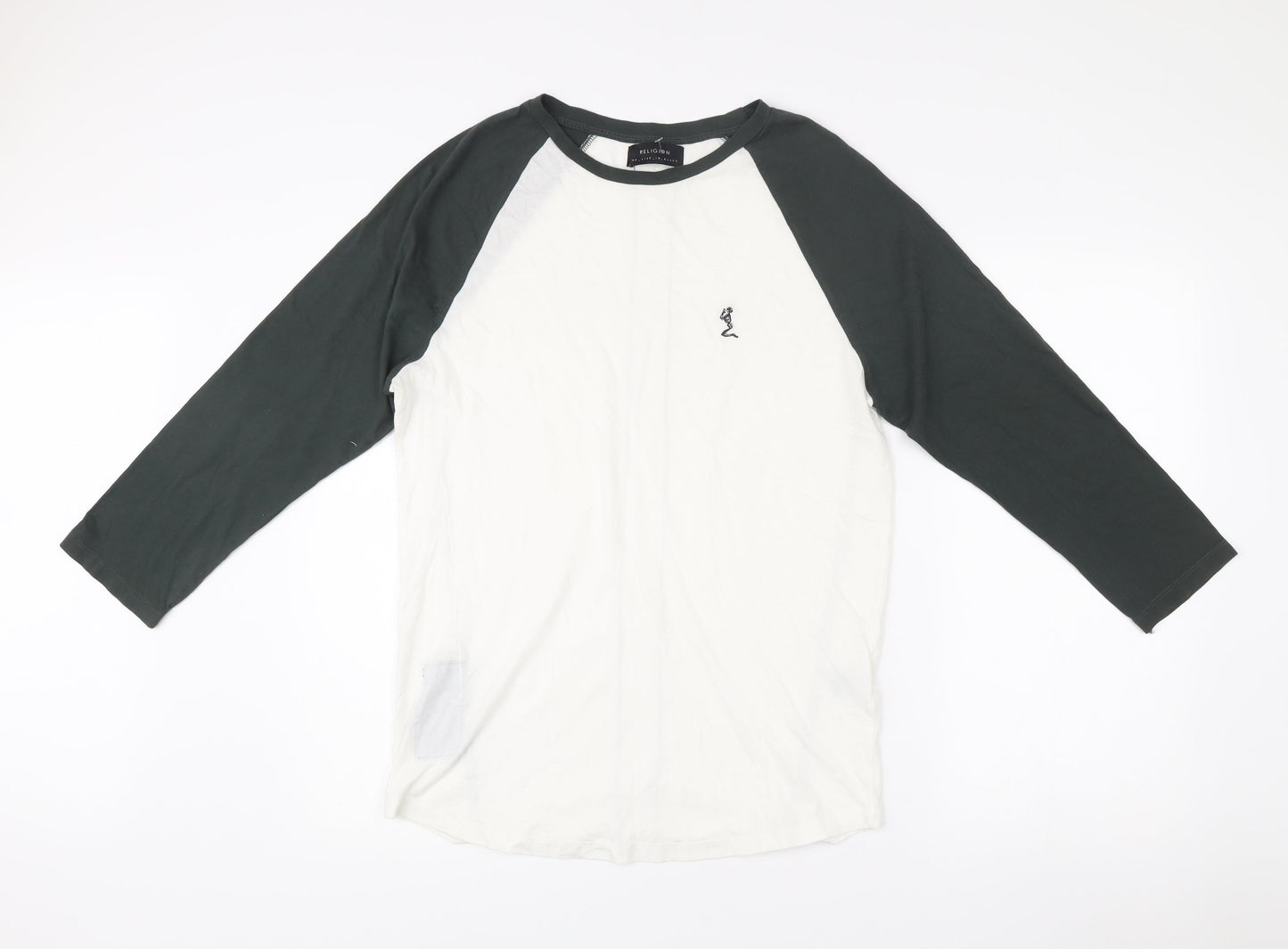 Religion Men’s Black White 3/4 Sleeve Colourblock Cotton T-Shirt M