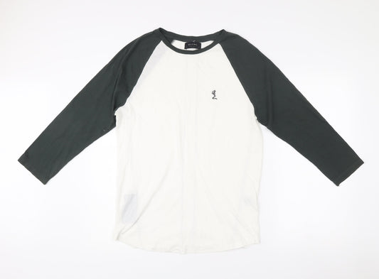 Religion Men’s Black White 3/4 Sleeve Colourblock Cotton T-Shirt M
