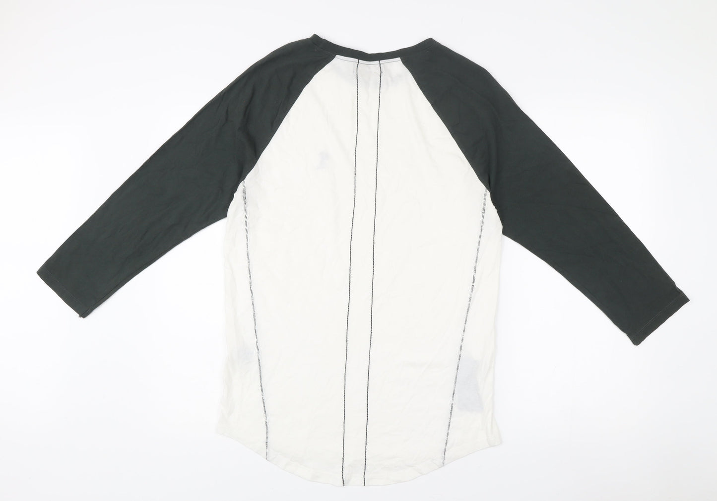 Religion Men’s Black White 3/4 Sleeve Colourblock Cotton T-Shirt M