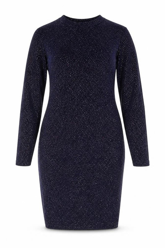 Lipsy Women’s Blue Glitter Bodycon Dress Size 14 Long Sleeve