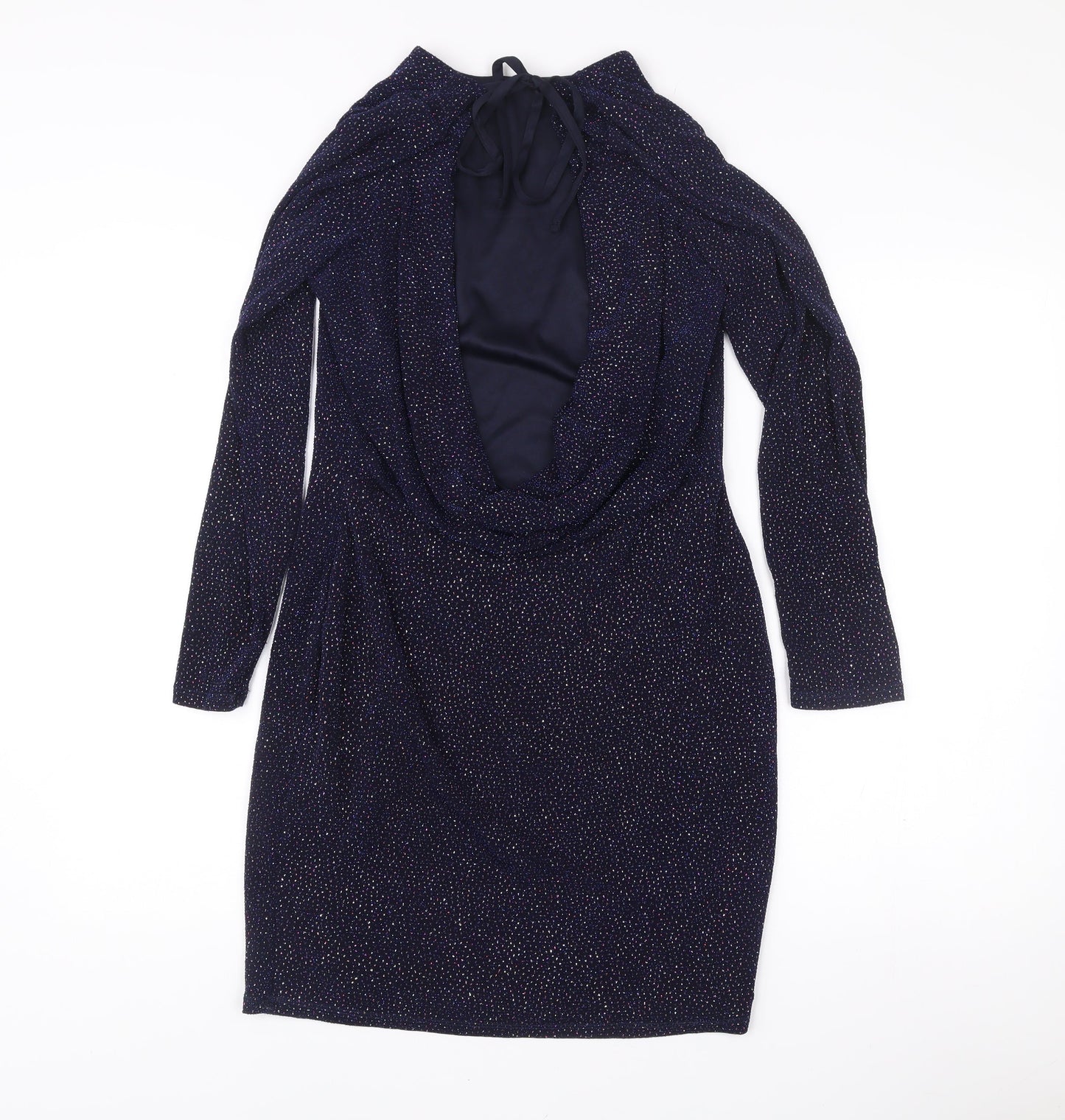 Lipsy Women’s Blue Glitter Bodycon Dress Size 14 Long Sleeve