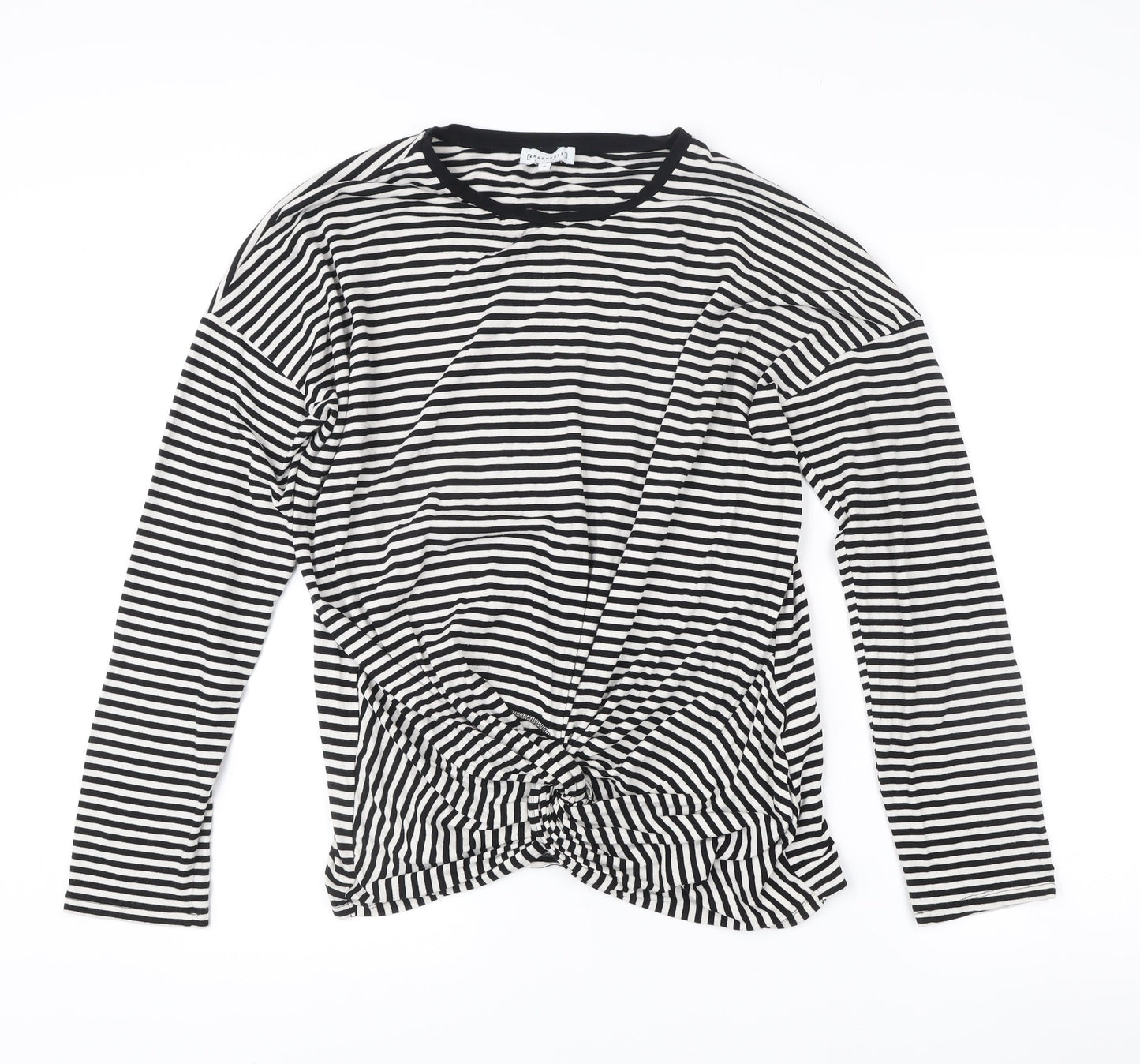 Warehouse Women Black Striped Long Sleeve Wrap T-Shirt UK 16