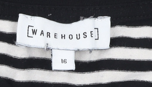 Warehouse Women Black Striped Long Sleeve Wrap T-Shirt UK 16