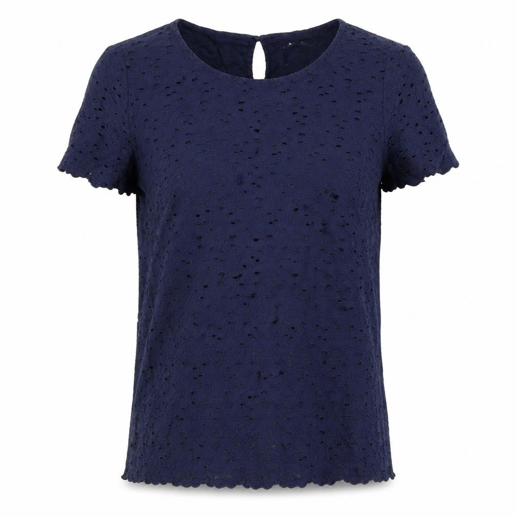 Marks & Spencer Womens Blue Size 8 Cotton Lace Blouse