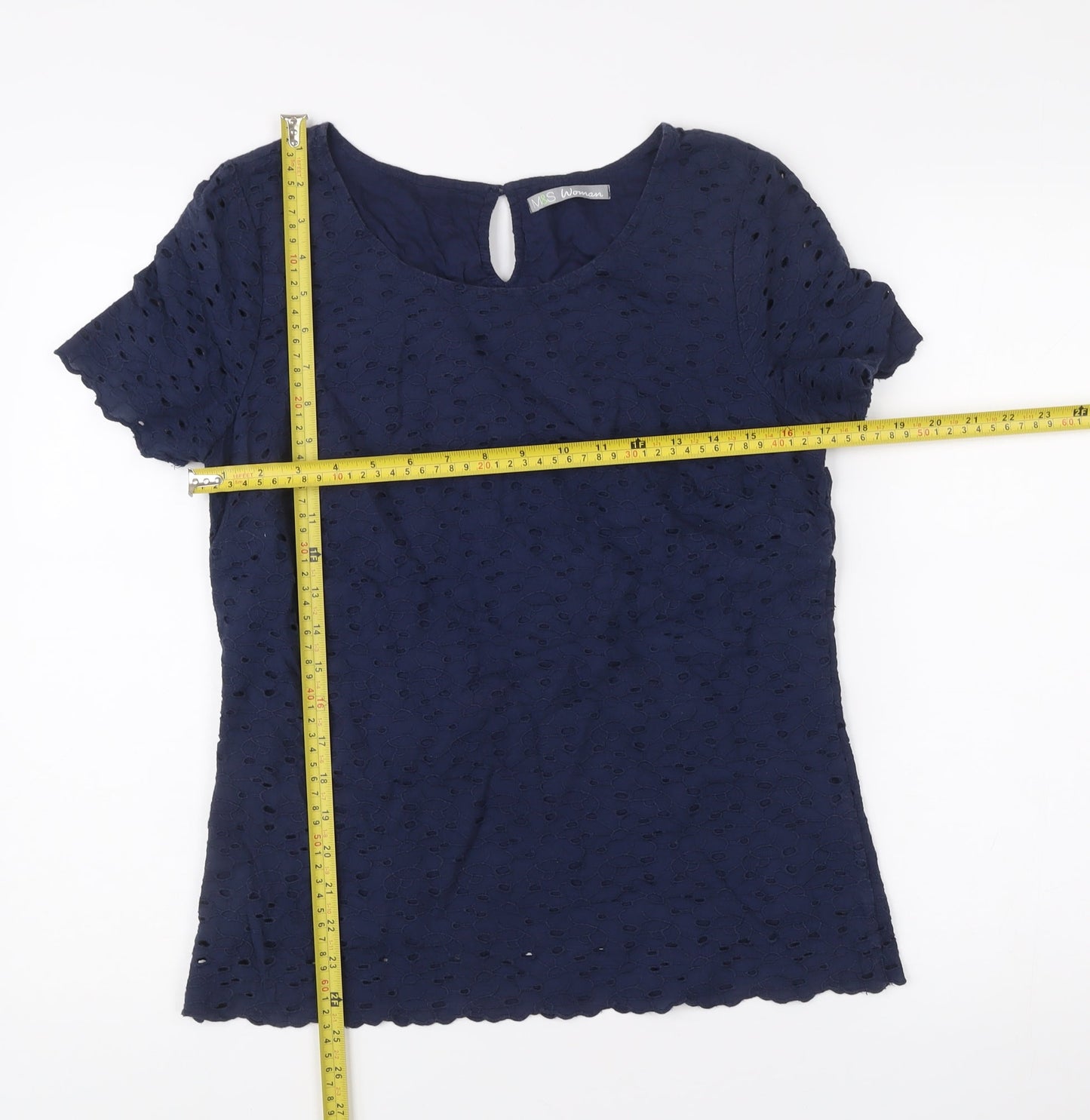 Marks and Spencer Womens Blue Size 8 Cotton Lace Blouse