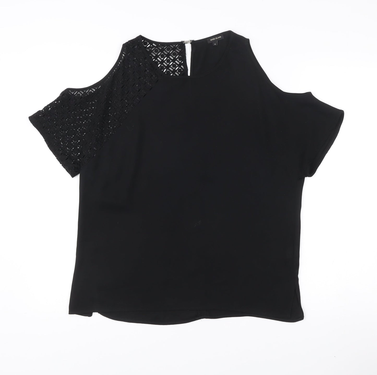 River Island Womens Black Cold Shoulder Lace Blouse Size 8