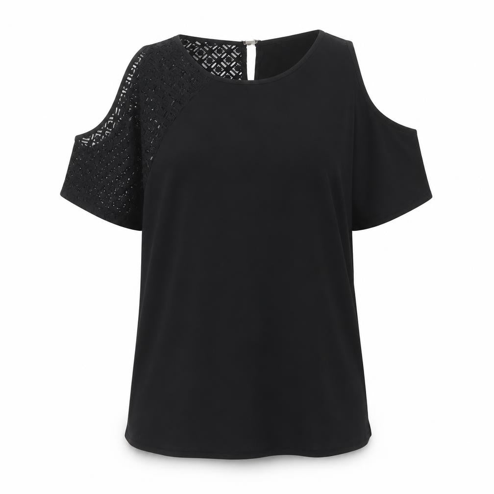 River Island Womens Black Cold Shoulder Lace Blouse Size 8