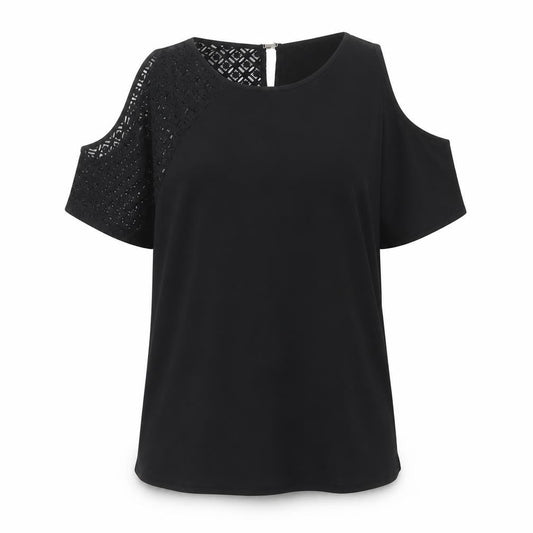 River Island Womens Black Cold Shoulder Lace Blouse Size 8