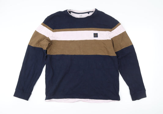 Next Men’s Blue Brown Stripe Sweatshirt L Long Sleeve Pullover