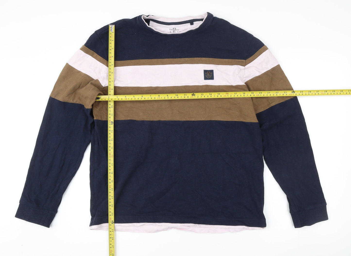Next Men’s Blue Brown Stripe Sweatshirt L Long Sleeve Pullover