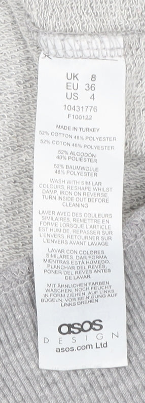 Brand and care label for ASOS Women Grey, size 8, Maternity Sweatshirt NYC Logo Pullover