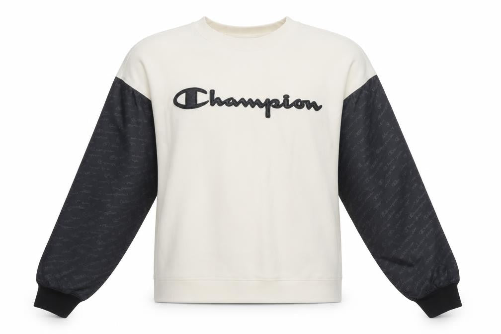Champion Womens Ivory Black Pullover Sweatshirt Small Logo Raglan