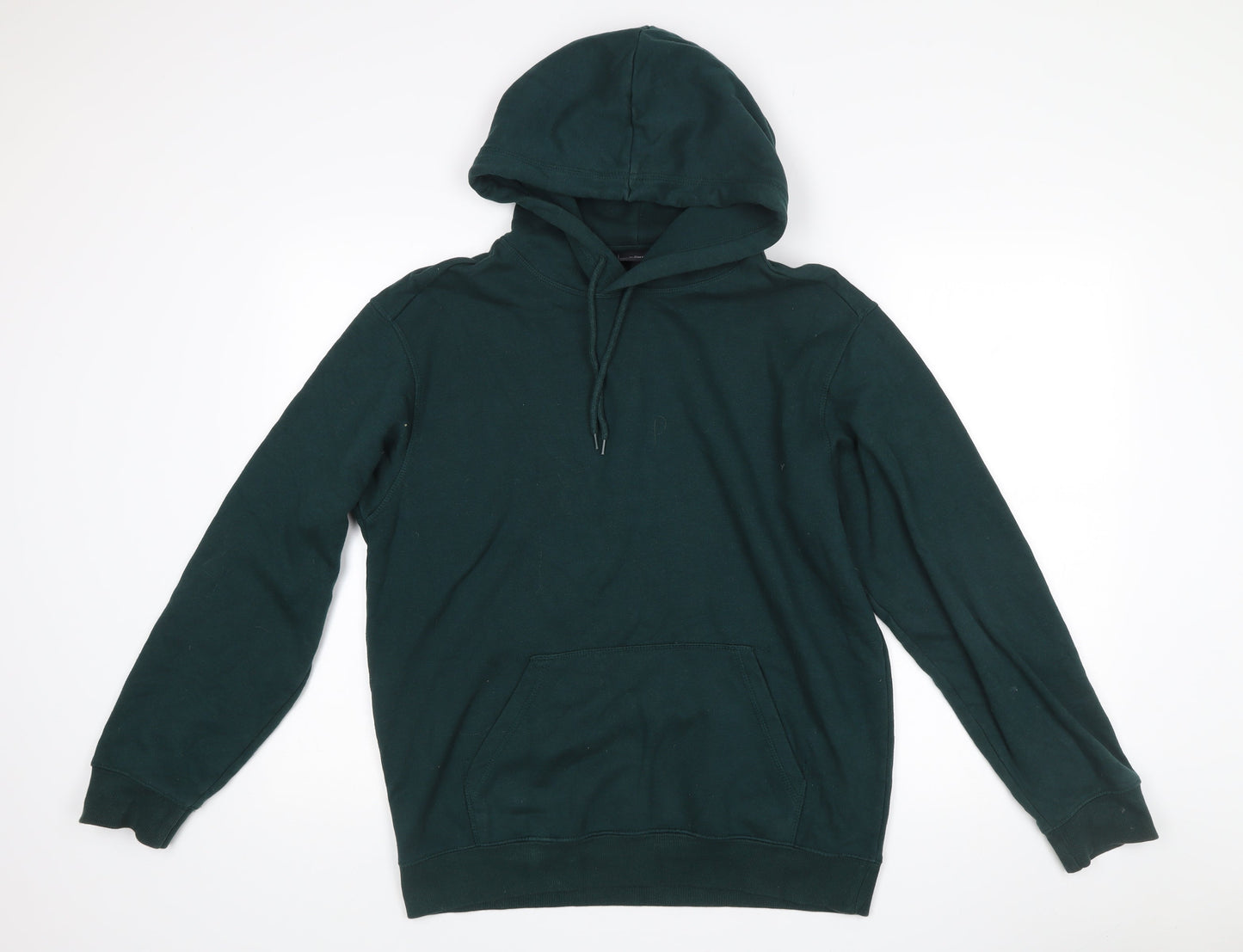 H&M Men’s Green Pullover Hoodie S Relaxed Fit Cotton Polyester
