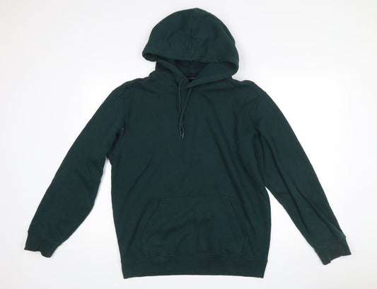 H&M Men’s Green Pullover Hoodie S Relaxed Fit Cotton Polyester