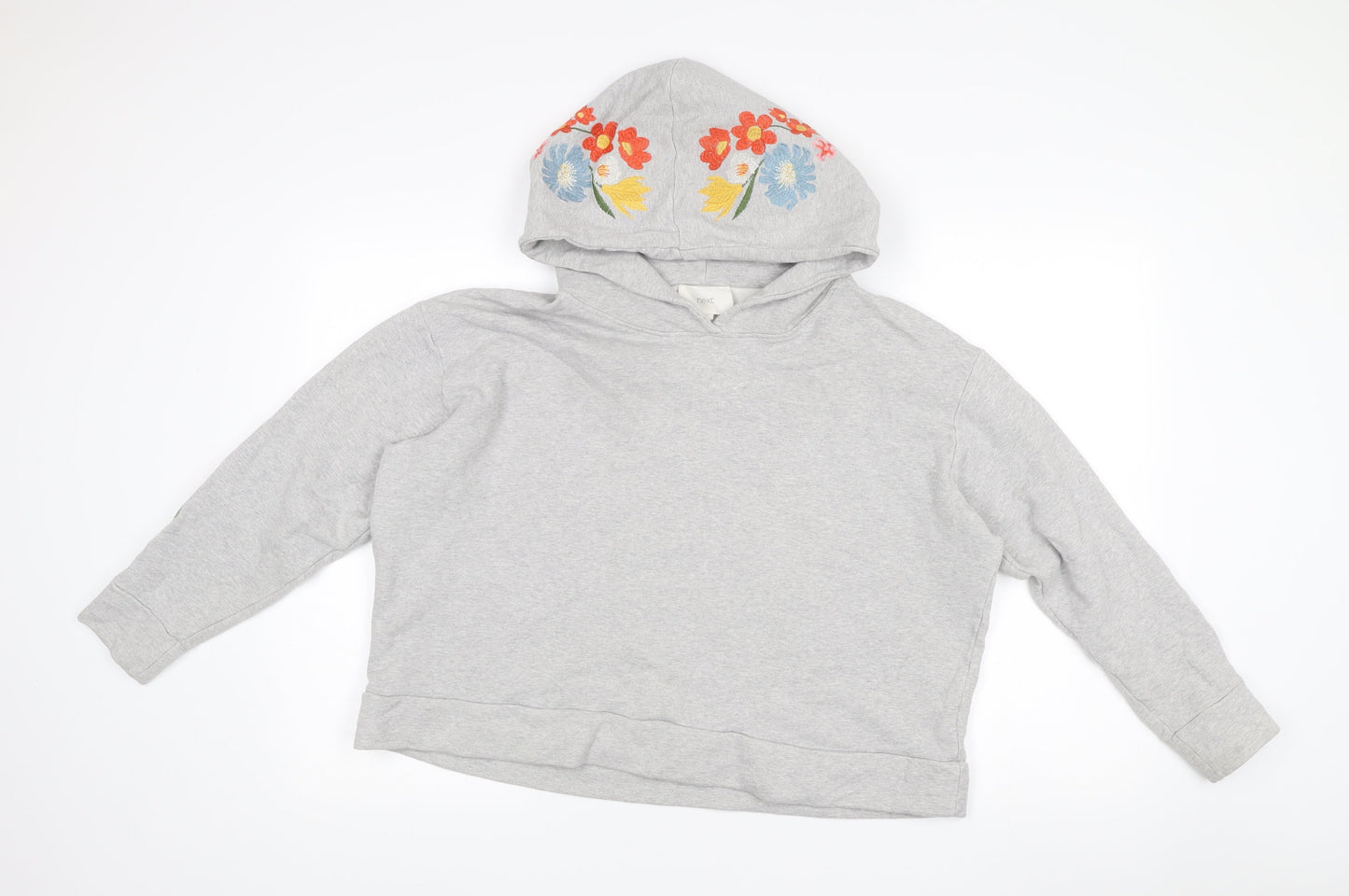 Next Women’s Grey Embroidered Floral Hoodie Size L Pullover