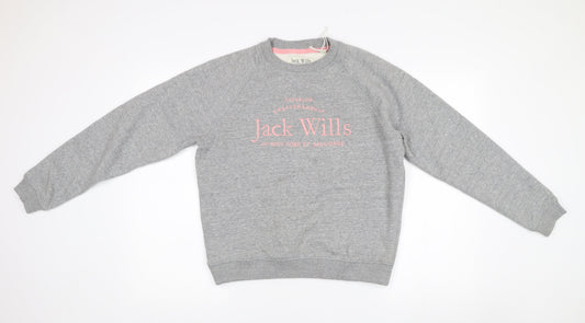 Jack Wills Womens Grey Logo Sweatshirt UK 10 Cotton Blend Pullover