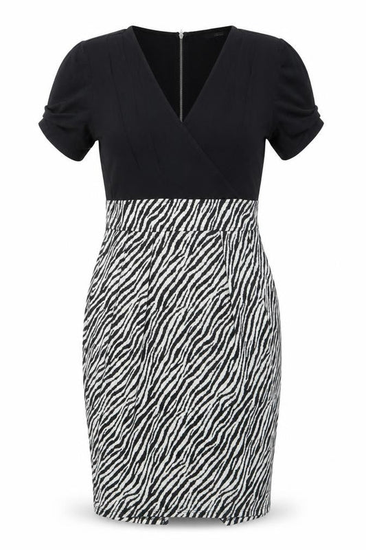 Next Women’s Black White Animal Print V-Neck Sheath Dress Size 12