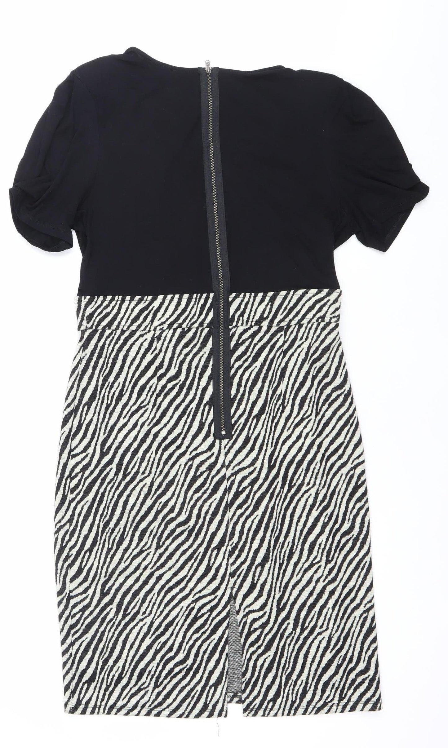 Next Women’s Black White Animal Print V-Neck Sheath Dress Size 12