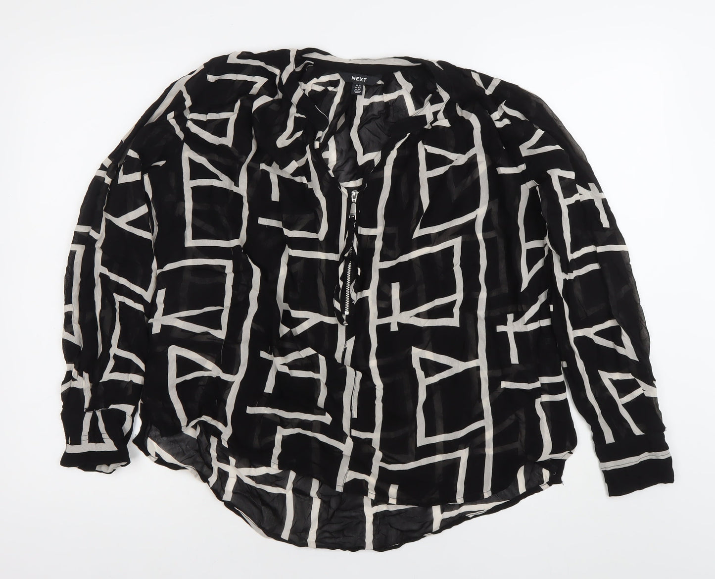 Next Women’s Black White Geometric Tunic Blouse Size 16
