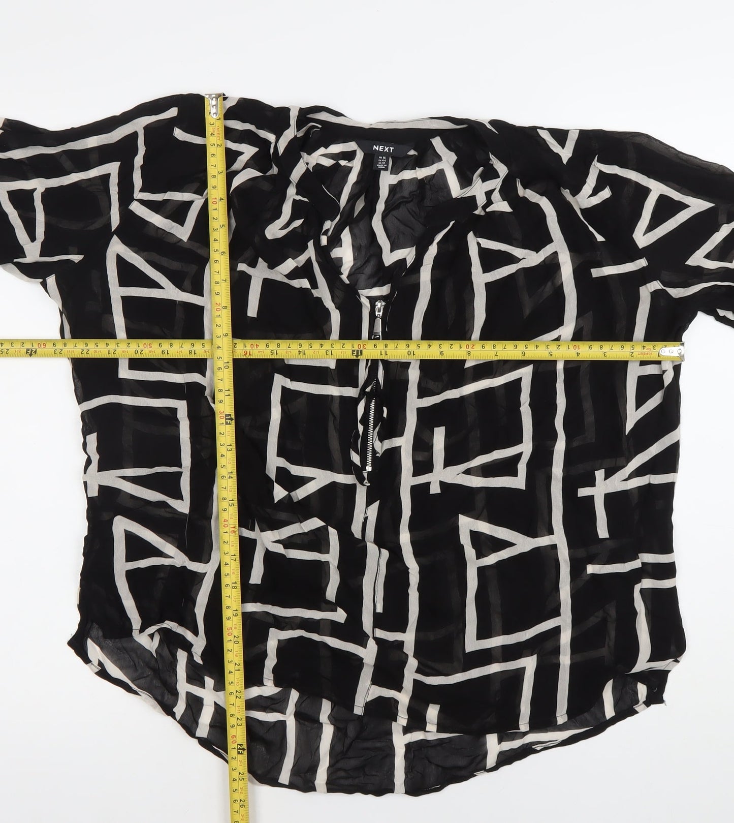 Next Women’s Black White Geometric Tunic Blouse Size 16