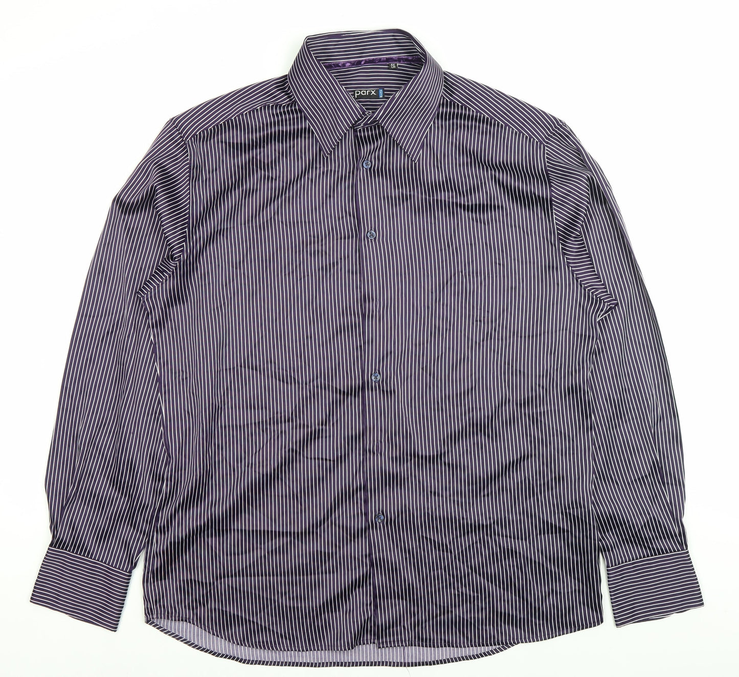 Parx Men’s Purple Striped Slim Fit Dress Shirt 44cm L Long Sleeve