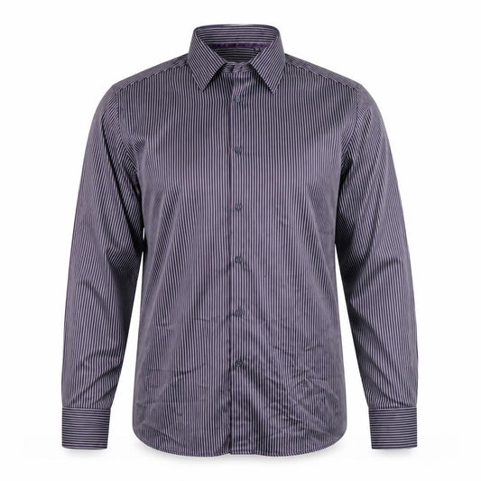 Parx Men’s Purple Striped Slim Fit Dress Shirt 44cm L Long Sleeve