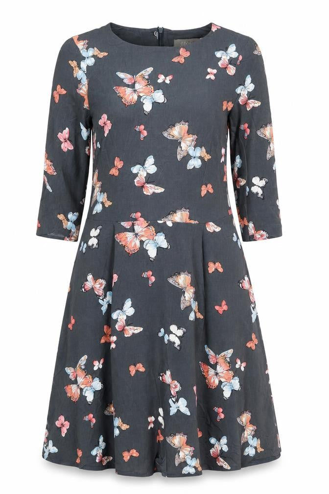 Oasis Women’s Black Butterfly Print A-Line Dress Size 10