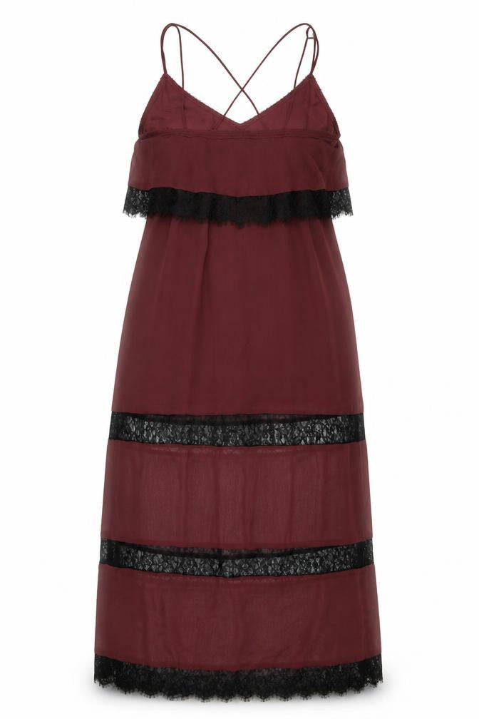 H&M Womens Red Lace Trim Slip Dress Size 10 Midi V-Neck