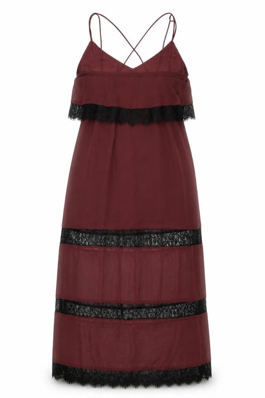 H&M Womens Red Lace Trim Slip Dress Size 10 Midi V-Neck