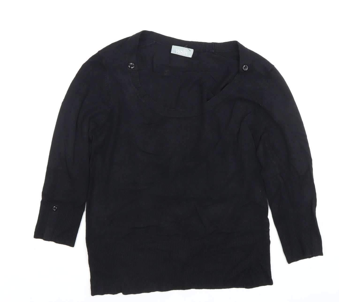 Wallis Women’s Black Scoop Neck 3/4 Sleeve Pullover Jumper Size 14