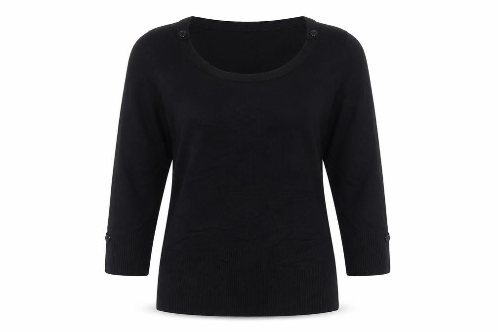 Wallis Women’s Black Scoop Neck 3/4 Sleeve Pullover Jumper Size 14