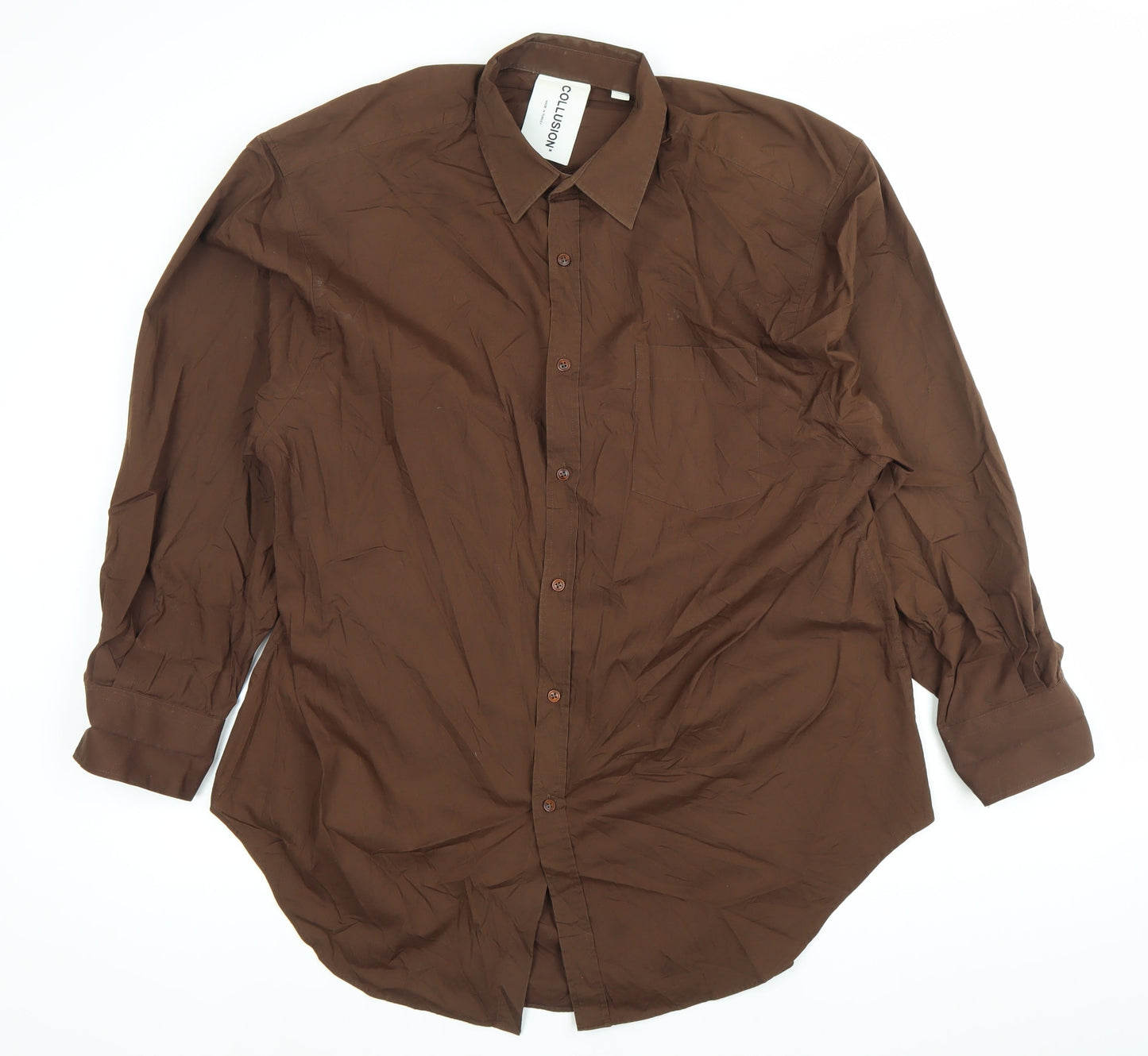 Collusion Unisex Adults Brown Button-Up Shirt Size L Long Sleeve