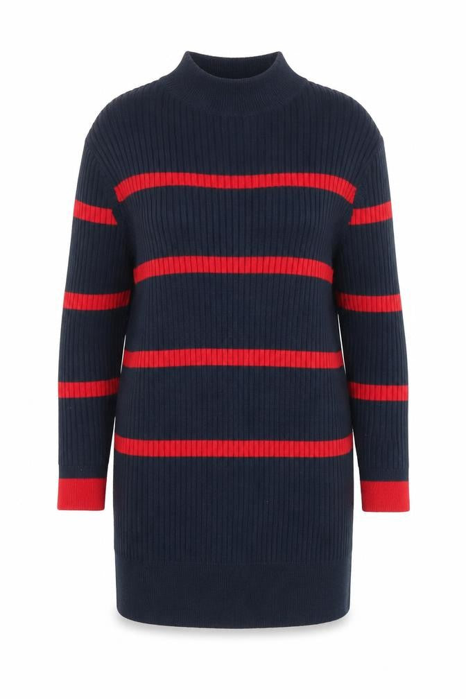 Marks & Spencer Womens Blue Striped Tunic Jumper S Mock Neck