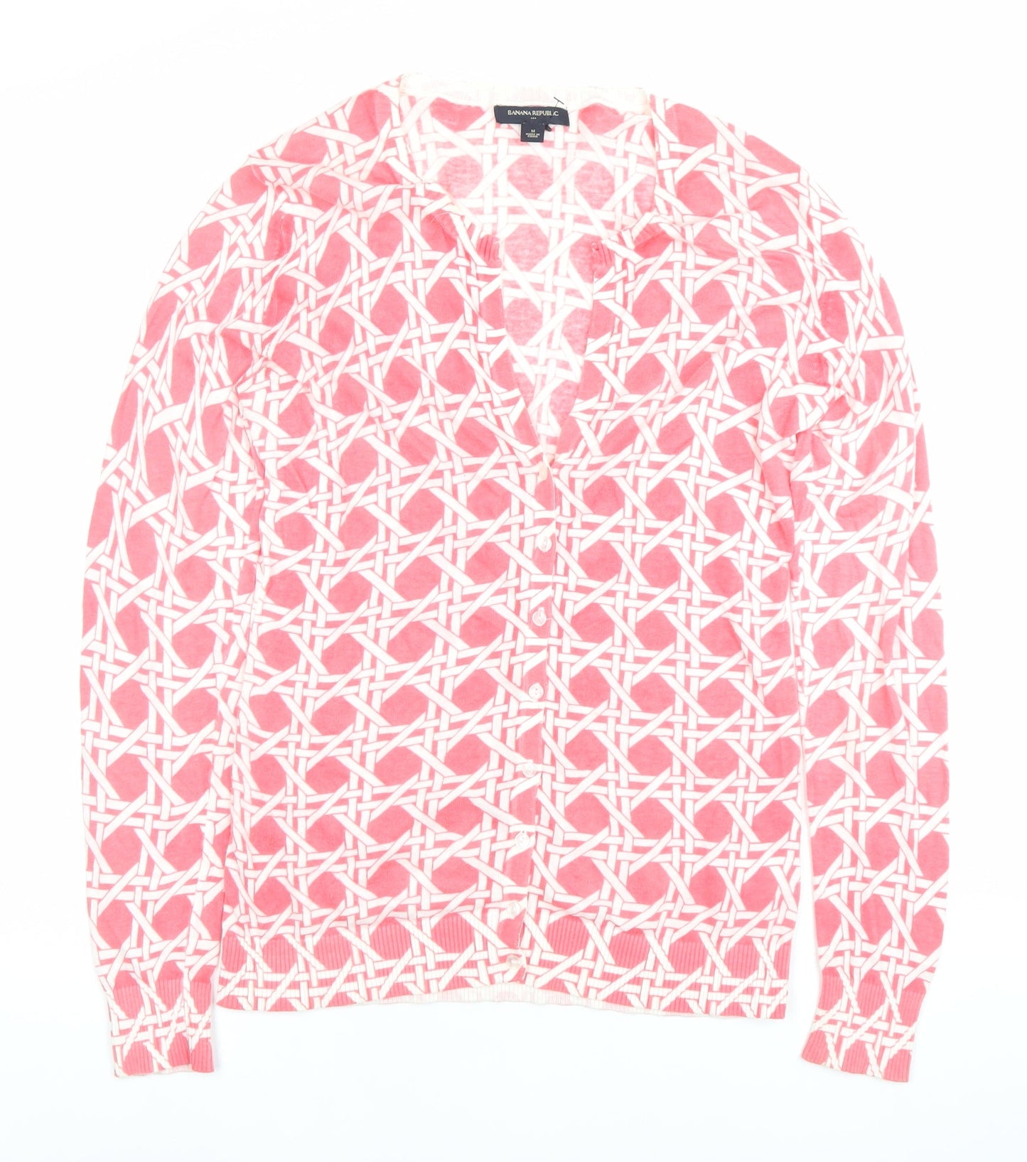 Banana Republic Women’s Pink Cardigan M Cotton Geometric V-Neck