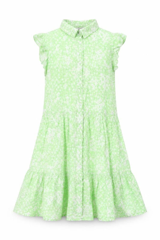 Stradivarius Women’s Green Floral Shirt Dress Size 8 Collared Ruffle