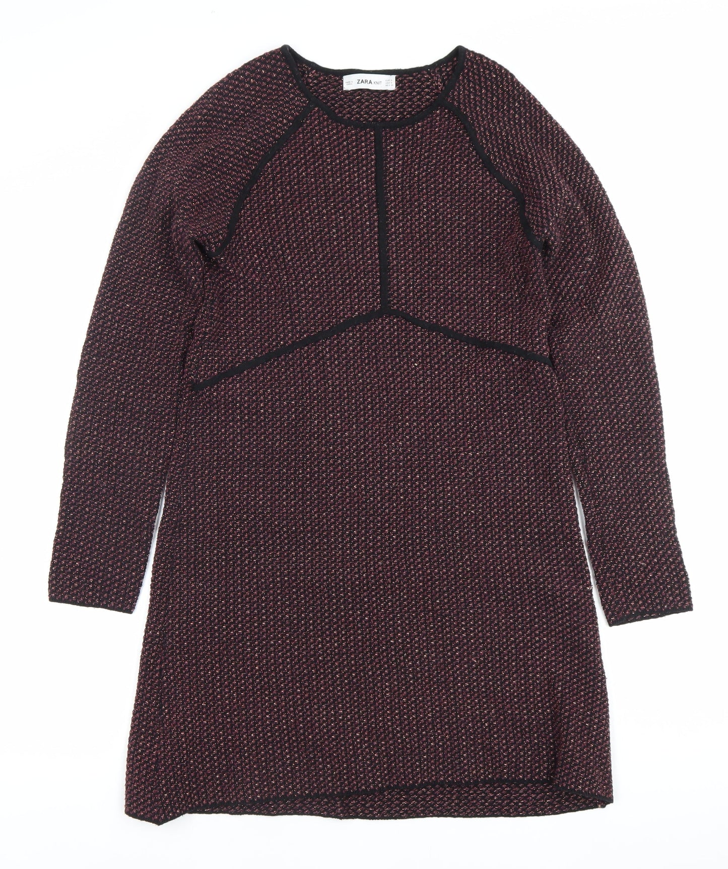 Zara Women’s Multicoloured Knit Shift Dress Size 8 Long Sleeve
