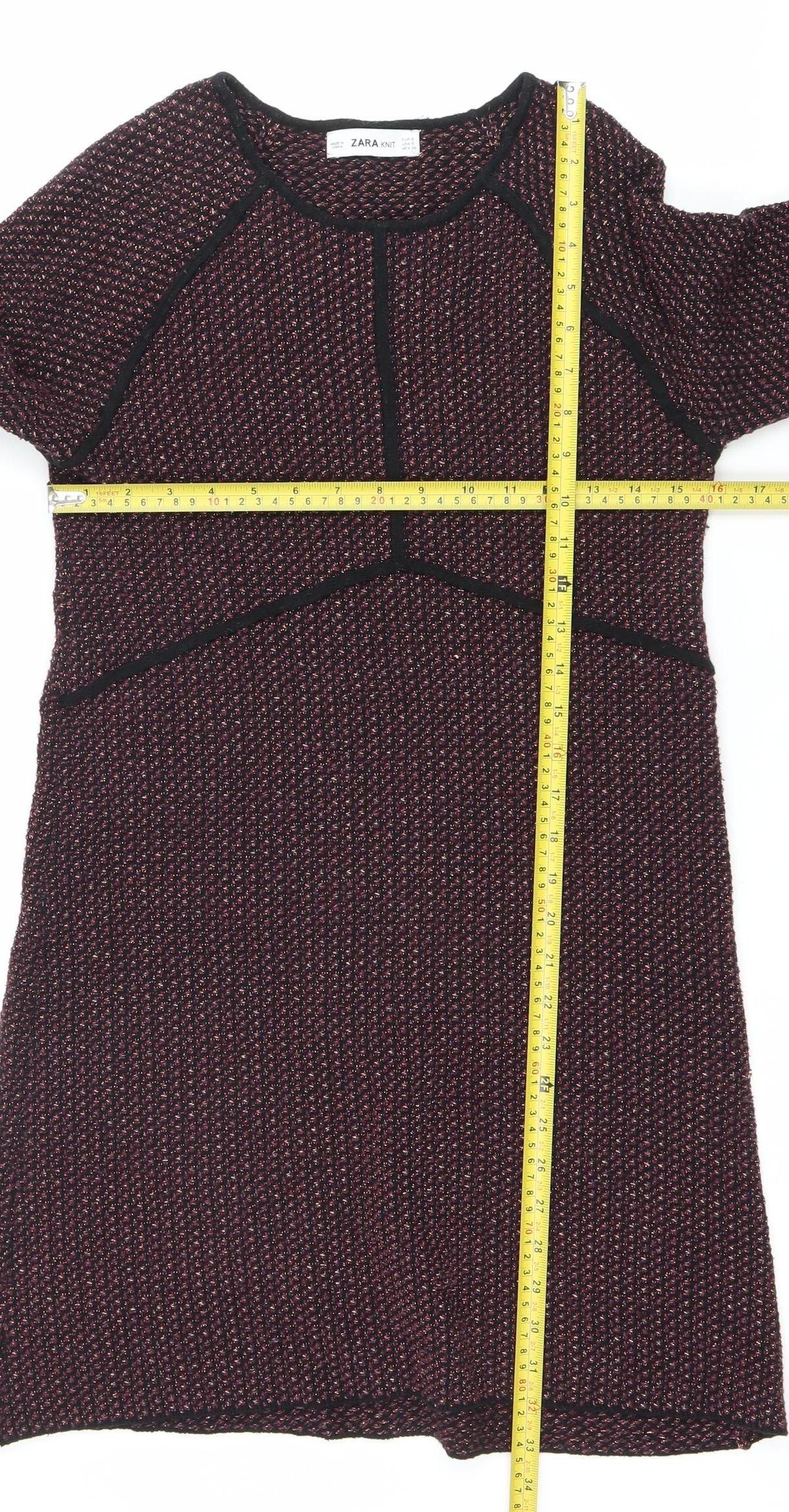 Zara Women’s Multicoloured Knit Shift Dress Size 8 Long Sleeve