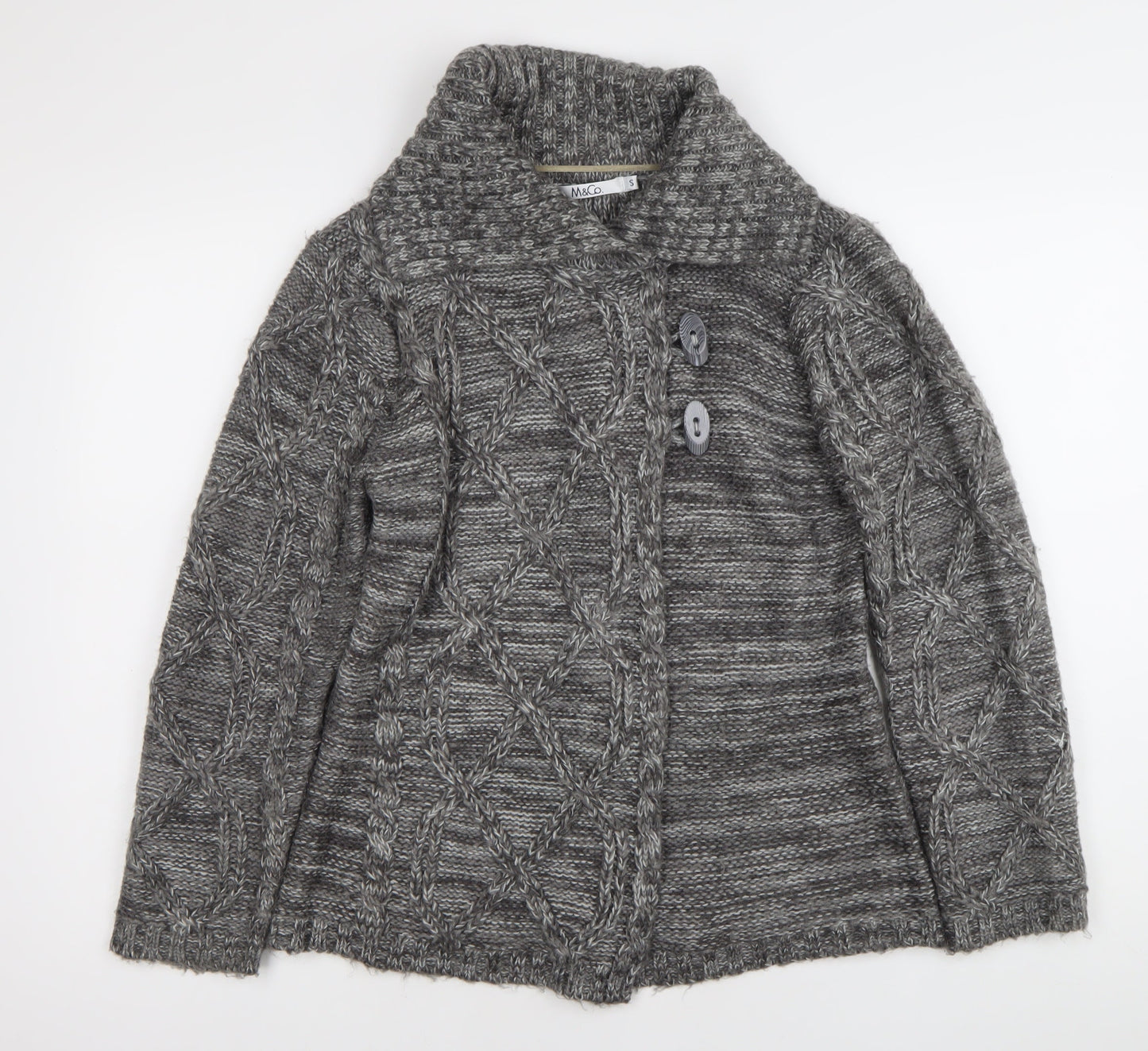 M&Co Womens Grey Cable Knit Collared Cardigan Size S