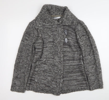 M&Co Womens Grey Cable Knit Collared Cardigan Size S