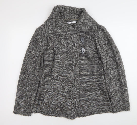 M&Co Womens Grey Cable Knit Collared Cardigan Size S