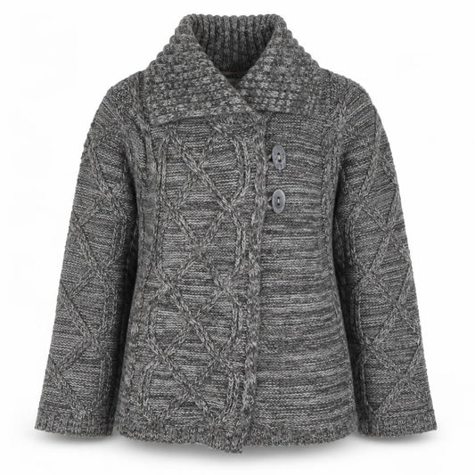 M&Co Womens Grey Cable Knit Collared Cardigan Size S