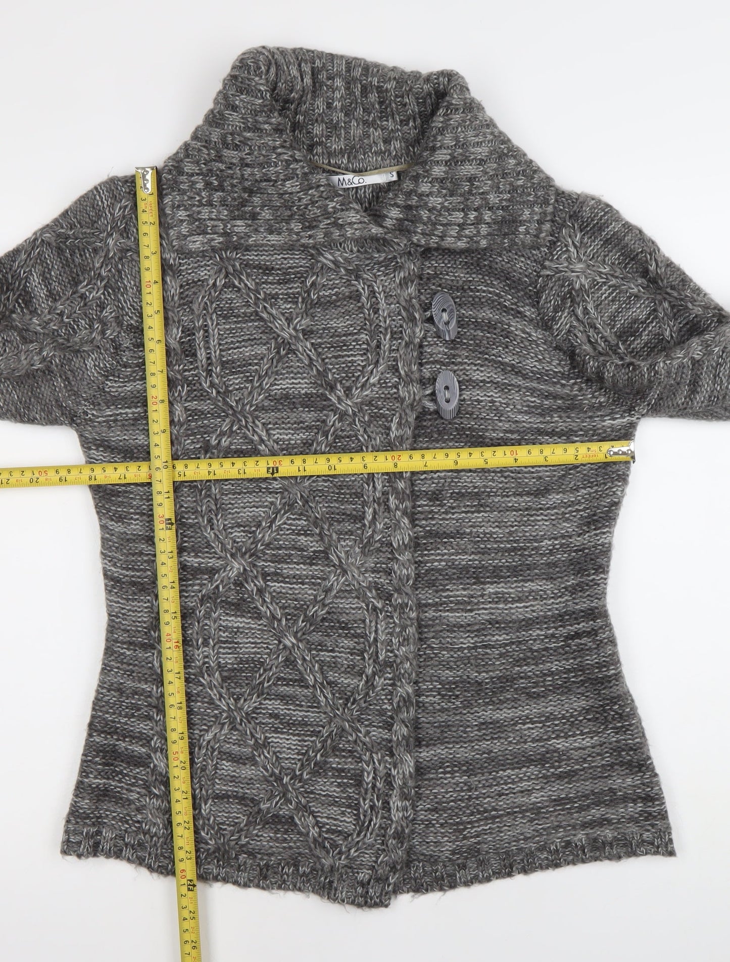 M&Co Womens Grey Cable Knit Collared Cardigan Size S