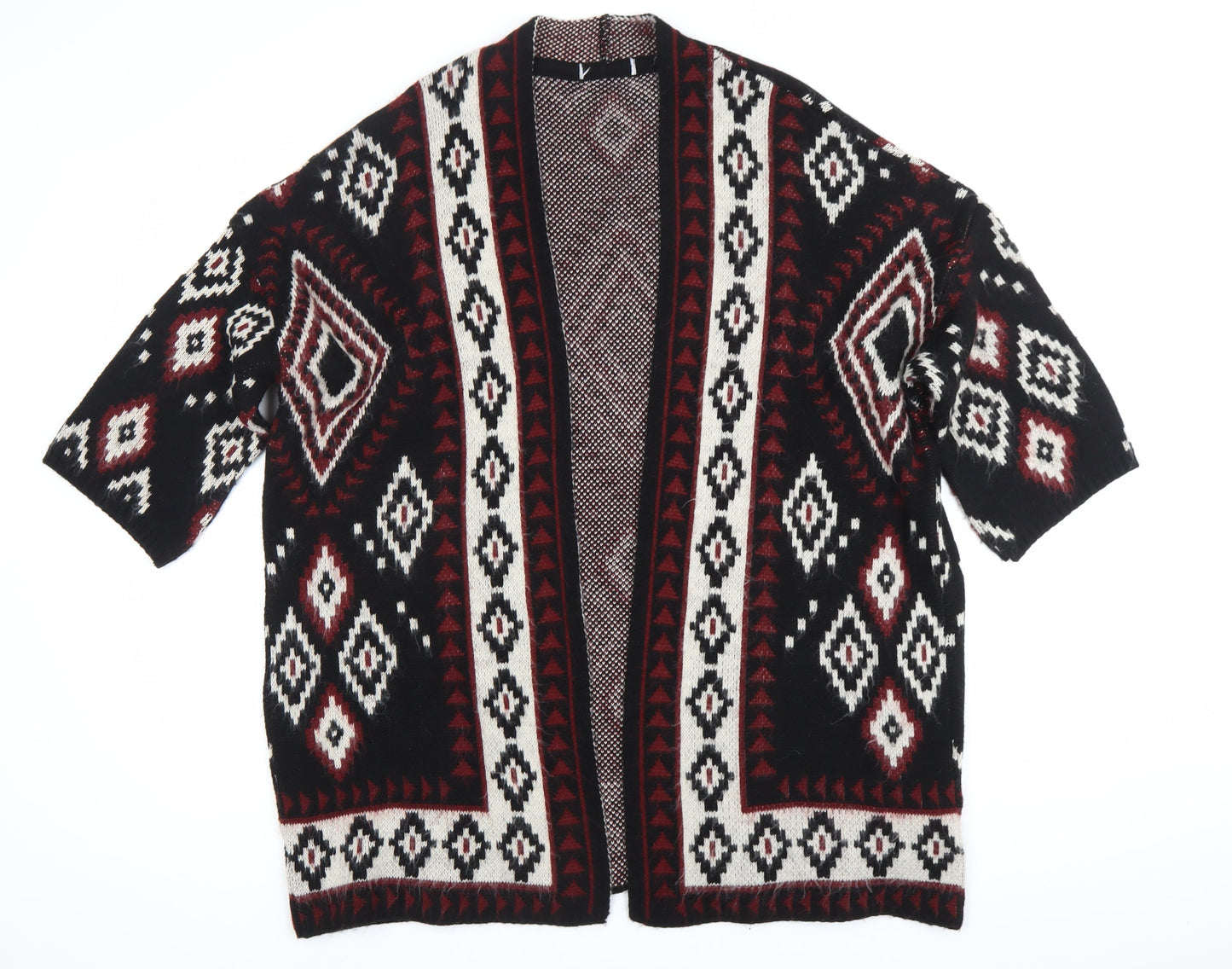 Women's Black Red White Geometric Knit Cardigan Size 10