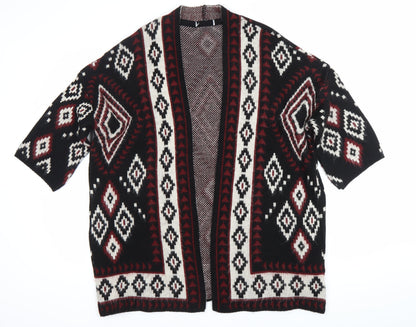 Women's Black Red White Geometric Knit Cardigan Size 10
