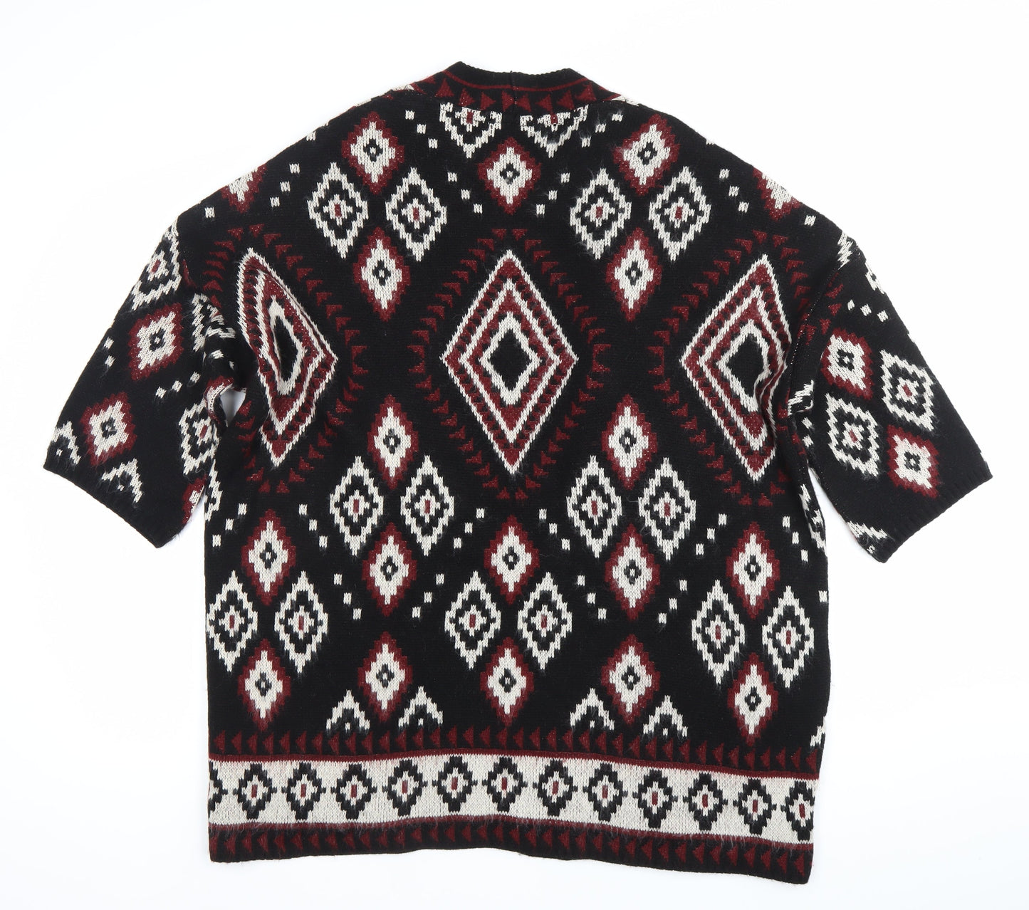 Women's Black Red White Geometric Knit Cardigan Size 10