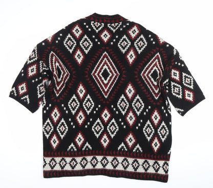 Women's Black Red White Geometric Knit Cardigan Size 10