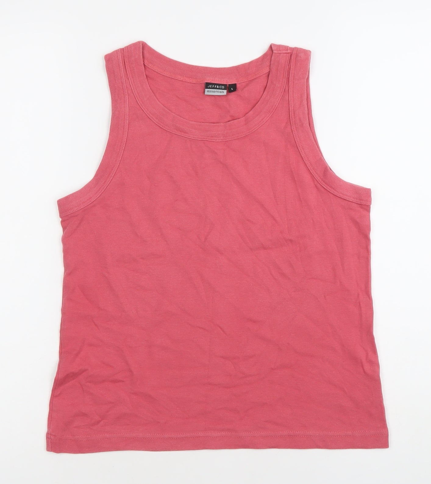 Jeff & Co Womens Pink Cotton Tank Top L Scoop Neck Jersey Casual