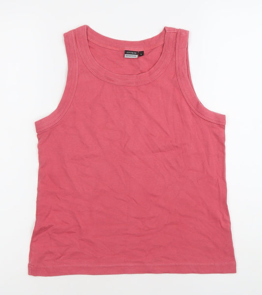 Jeff & Co Womens Pink Cotton Tank Top L Scoop Neck Jersey Casual