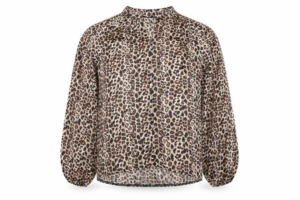 M&Co Womens Leopard Print Blouse UK 10 Long Sleeve Sheer