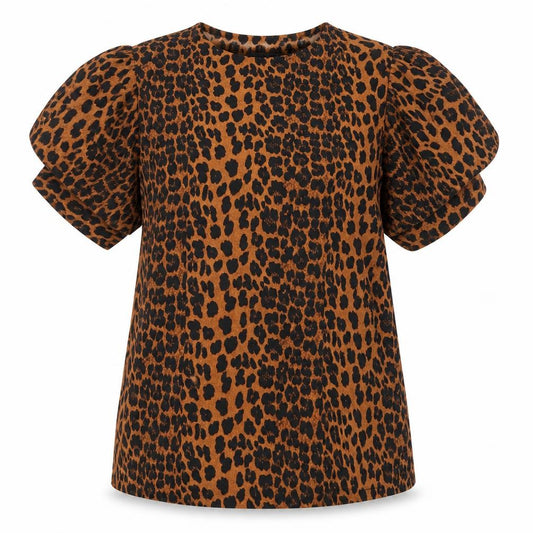 Boohoo Women’s Brown Leopard Print Puff Sleeve V-Neck Blouse Size 6